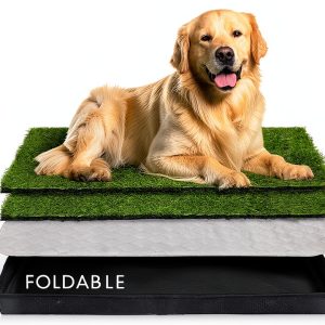 Menkxi Foldable Dog Litter Box Artificial Grass Pad Portable-0