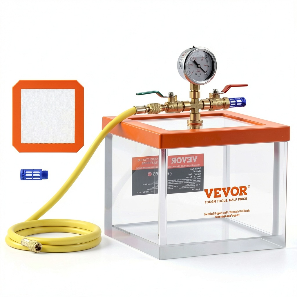 Installing VEVOR Vacuum Chamber 2 Gallon Acrylic Degassing Resin on a wooden desk