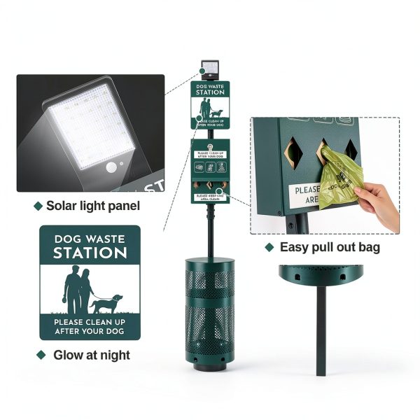 Tujoe Outdoor Dog Waste Station Steel Solar Dispenser-1