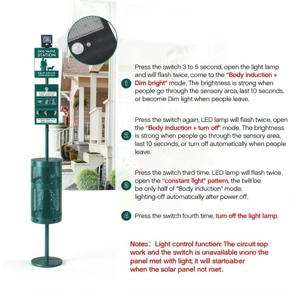 Tujoe Outdoor Dog Waste Station Steel Solar Dispenser-3