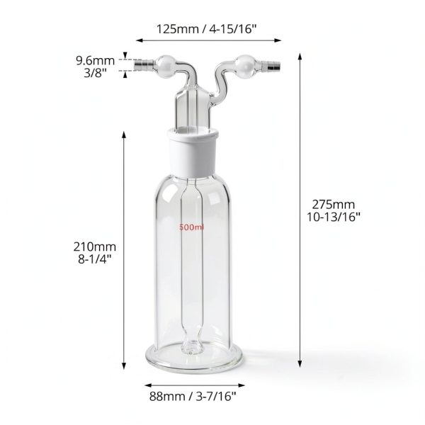 QWORK Lab Gas Washing Bottle 500ml Borosilicate Glass-5