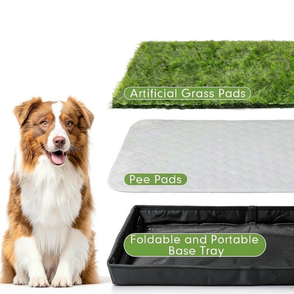 Menkxi Foldable Dog Litter Box Artificial Grass Pad Portable-4