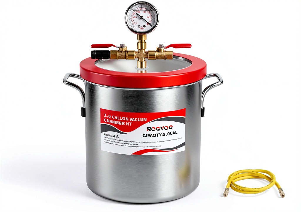 ROGVOC 3 Gallon Vacuum Chamber Kit with stainless steel body and clear lid