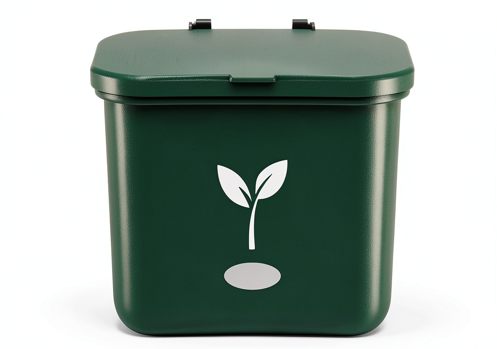 Green Compost Bin in a small kitchen