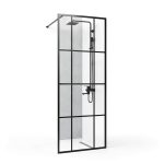Sunrosa 36"×78" Shower Glass Panel,8mm Thick Shower Screen,Black Grid Pattern Fixed Glass Shower Panel, Easy to Clean-0