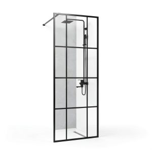 Sunrosa 36"×78" Shower Glass Panel,8mm Thick Shower Screen,Black Grid Pattern Fixed Glass Shower Panel, Easy to Clean-0