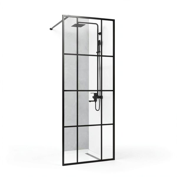 Sunrosa 36"×78" Shower Glass Panel,8mm Thick Shower Screen,Black Grid Pattern Fixed Glass Shower Panel, Easy to Clean-0