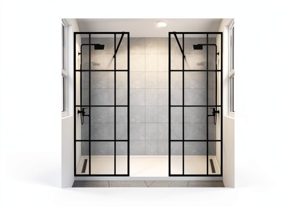 Sunrosa 36"×78" Shower Glass Panel,8mm Thick Shower Screen,Black Grid Pattern Fixed Glass Shower Panel, Easy to Clean-3