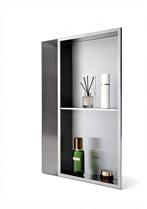 VEVOR Shower Niche, 13 x 25 x 4 inch Recessed Wall Niche Double-layer, with Hollowed-out Divider,Heavy-duty Stainless Steel Modern Shampoo Storage Organizer,Waterproof, Silver for Bathroom-3