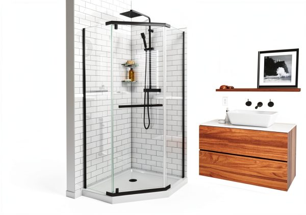 DreamLine Prism 34 1/8" x 72" Neo-Angle Pivot Shower Enclosure Black-1