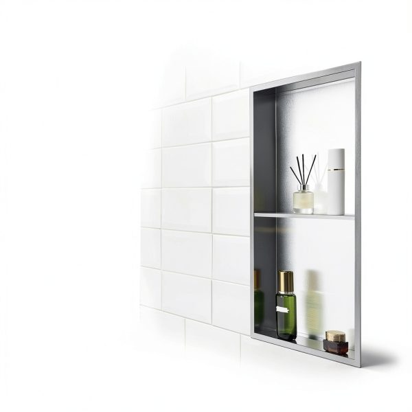 VEVOR Shower Niche, 13 x 25 x 4 inch Recessed Wall Niche Double-layer, with Hollowed-out Divider,Heavy-duty Stainless Steel Modern Shampoo Storage Organizer,Waterproof, Silver for Bathroom-1