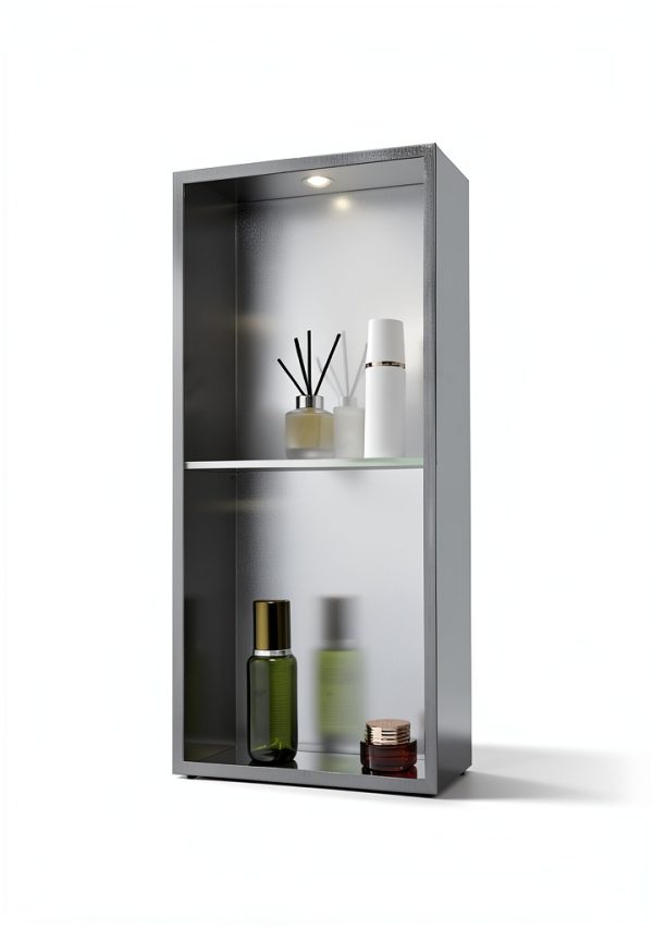 VEVOR Shower Niche, 13 x 25 x 4 inch Recessed Wall Niche Double-layer, with Hollowed-out Divider,Heavy-duty Stainless Steel Modern Shampoo Storage Organizer,Waterproof, Silver for Bathroom-2