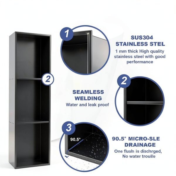 Shower Niche LEIFIDE 36x12 Inch 3-Tier Stainless Steel Matte Black-3